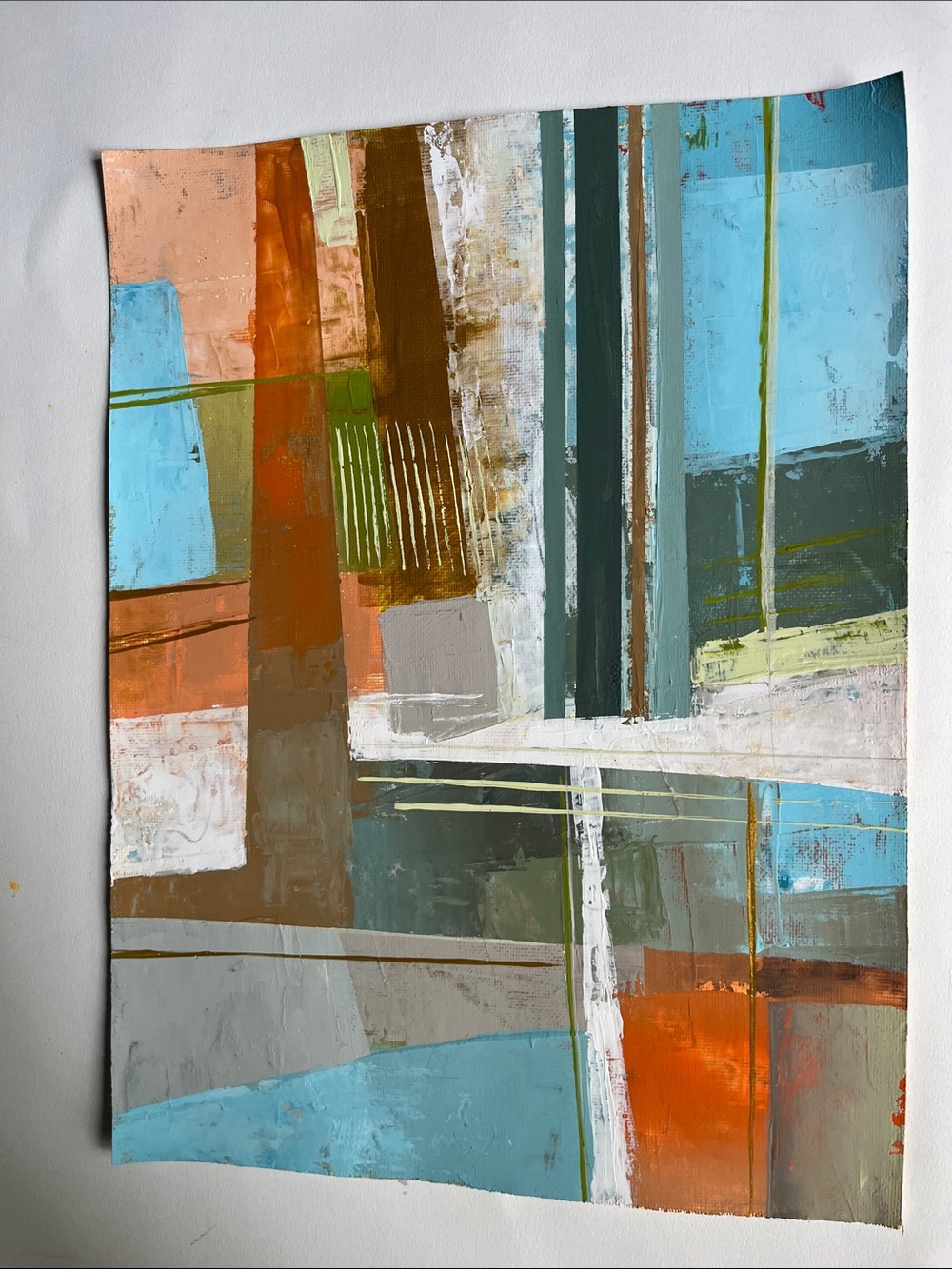Green, Orange, Gold Wall Art | 9x12 Original Abstract Acrylic Painting